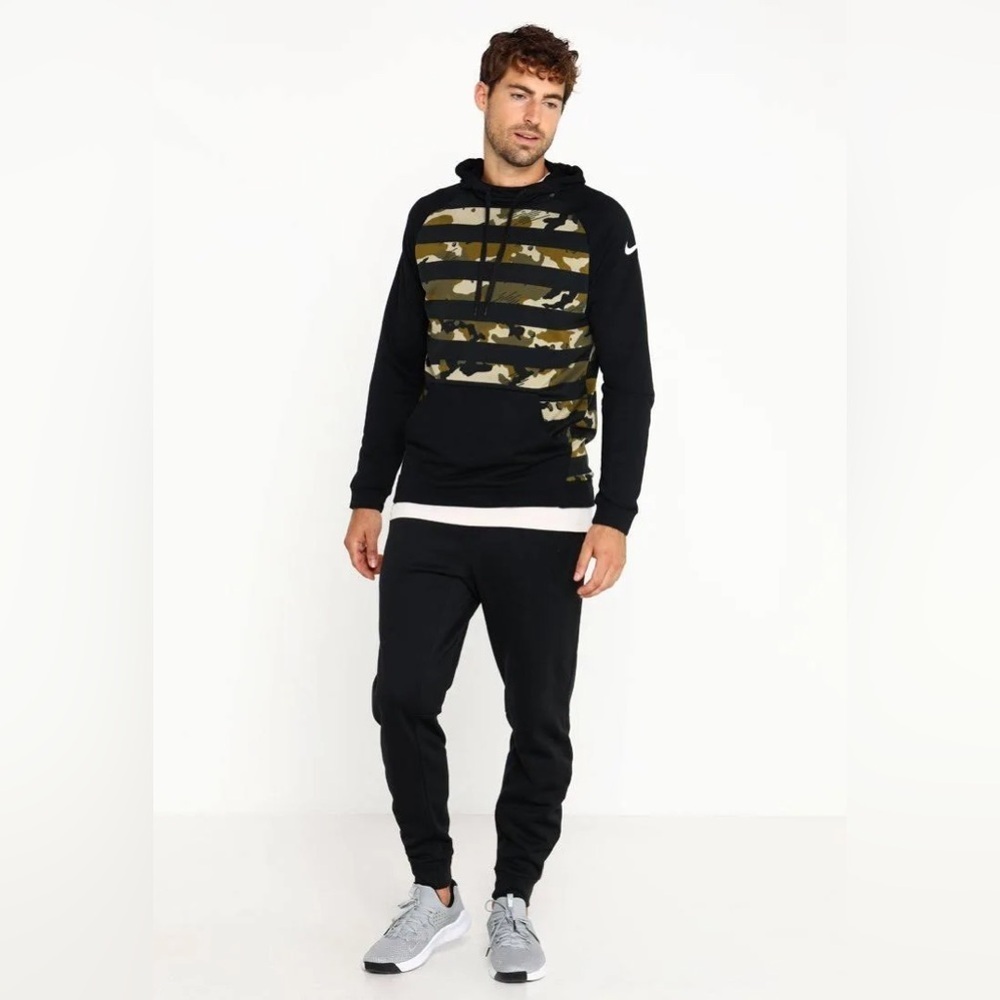 Nike Dri-Fit Camo Stripe Hoodie Mens Size Small Black Green Training Pullover - Picture 5 of 16